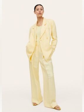NWT H&M Soft Yellow Wide-Leg High-Waist Linen Blend Trousers